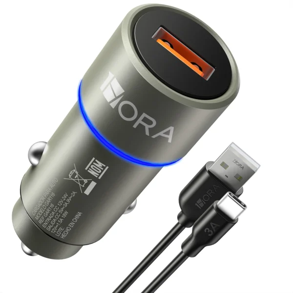 1Hora GAR116 QC 3.0 Fast Car Charger – 18W with USB-C Cable