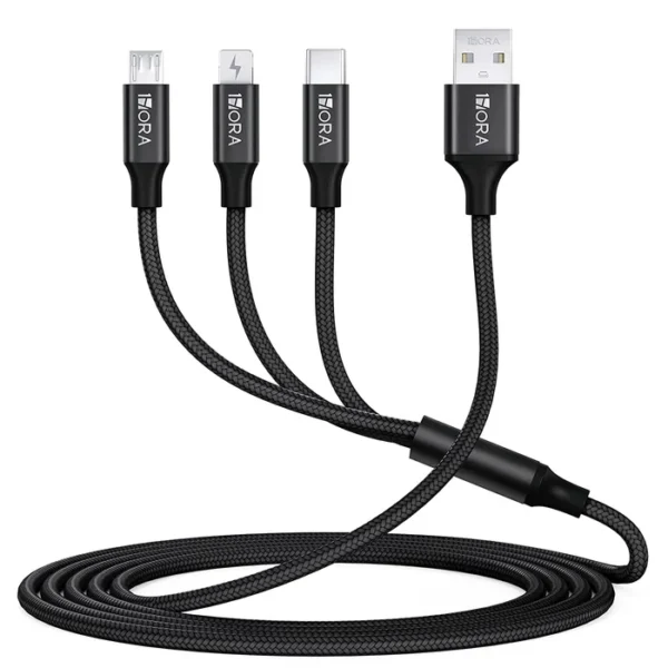 1Hora V8 Series 3-in-1 Data Cable — Black 1m CAB259