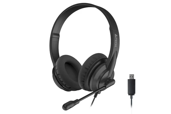 A4Tech HU-10 Wired USB Headset — 40 mm HD Driver, Black