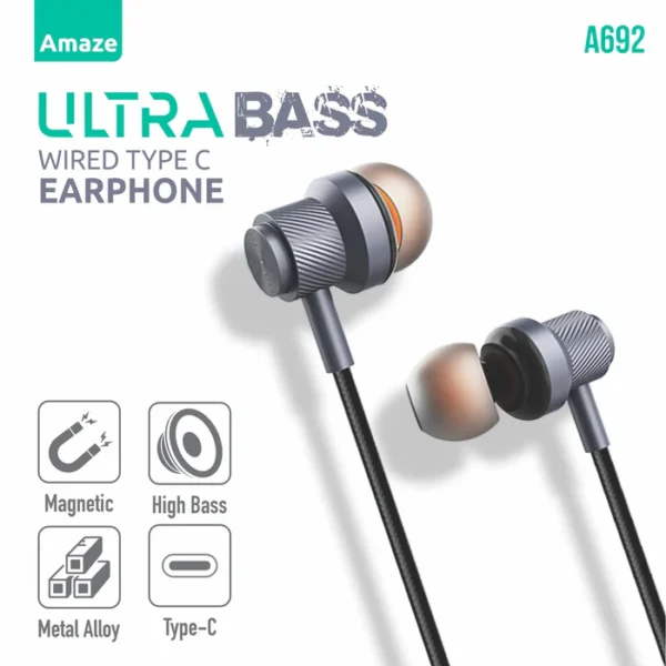 Amaze A692 Ultra Bass Magnetic USB Type-C Wired Earphones