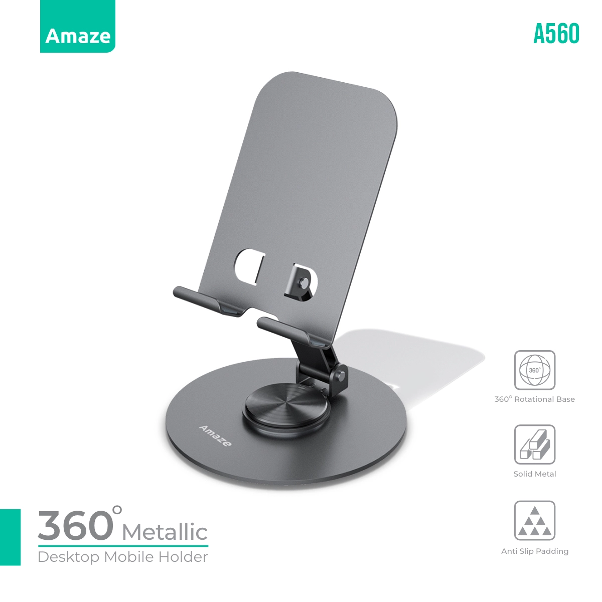 Amaze A560 360° Metallic Desktop Mobile Holder – Gray