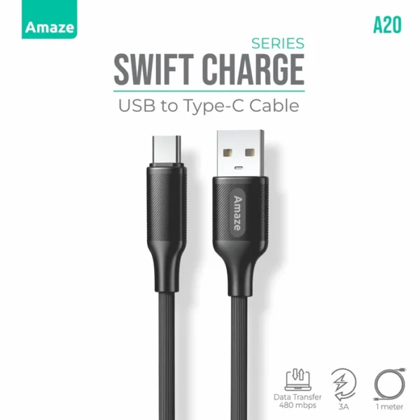 Amaze A20 Swift Series USB to Type-C Cable 3A – 1 m