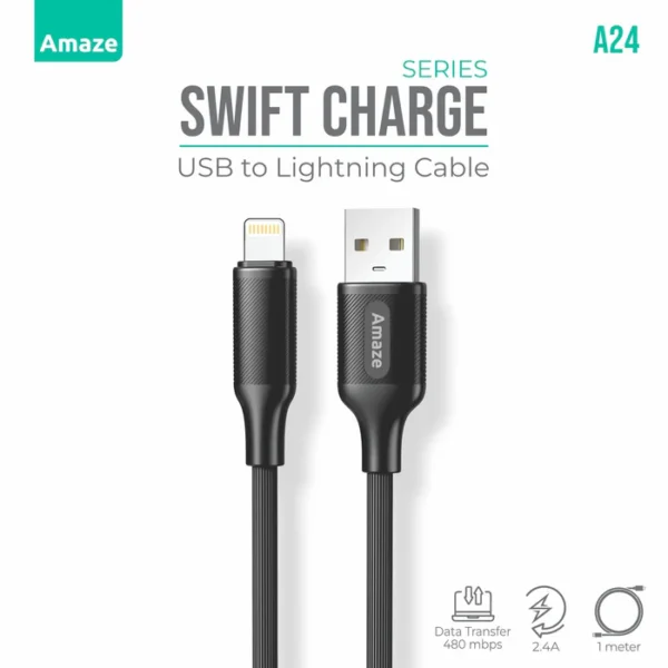 Amaze A24 Swift Series USB to Lightning Cable — 2.4A, 1m