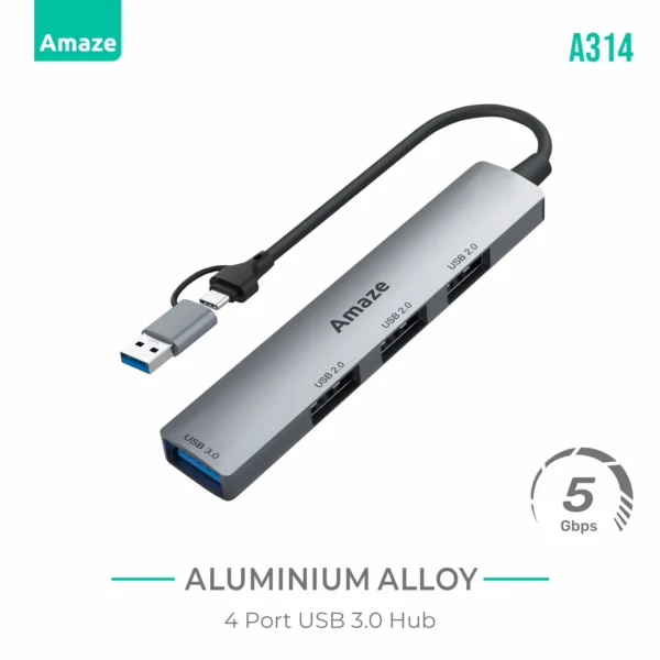 Amaze A314 USB-A & Type-C to 4-Port USB 3.0 Hub