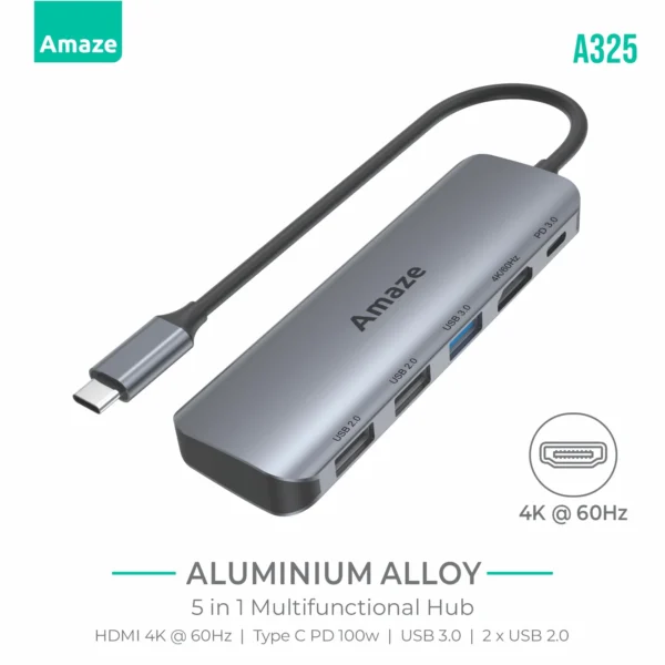 Amaze A325 5-in-1 USB-C Hub — 4K@60Hz HDMI, 100W PD