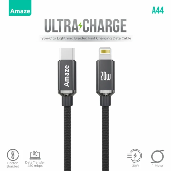 Amaze A44 Ultra Charge USB-C to Lightning Cable — 20W PD, 1 m