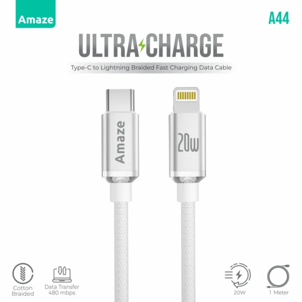 Amaze A44 Ultra Charge USB-C to Lightning Cable — 20W PD, 1 m