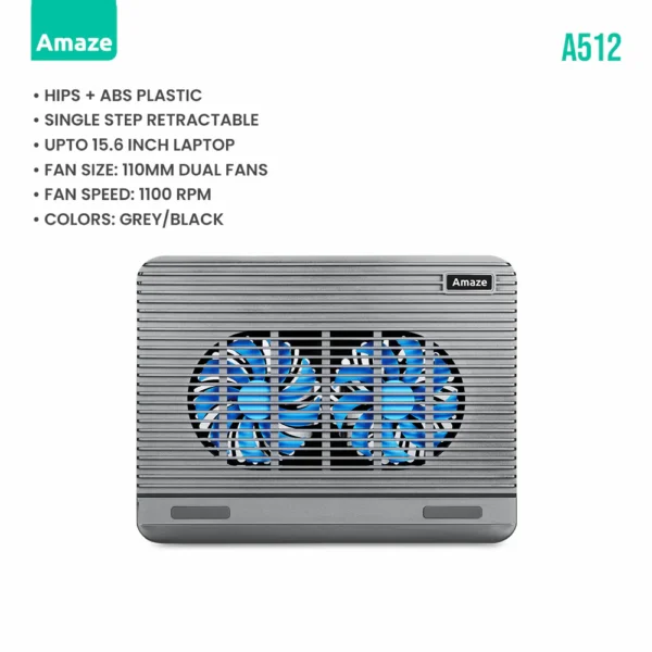Amaze Dual Fan Laptop Cooling Pad A512 – 110mm Fans, 15.6″ Laptops