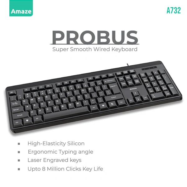 Amaze Probus Super Smooth Ergonomic Wired Keyboard – A732