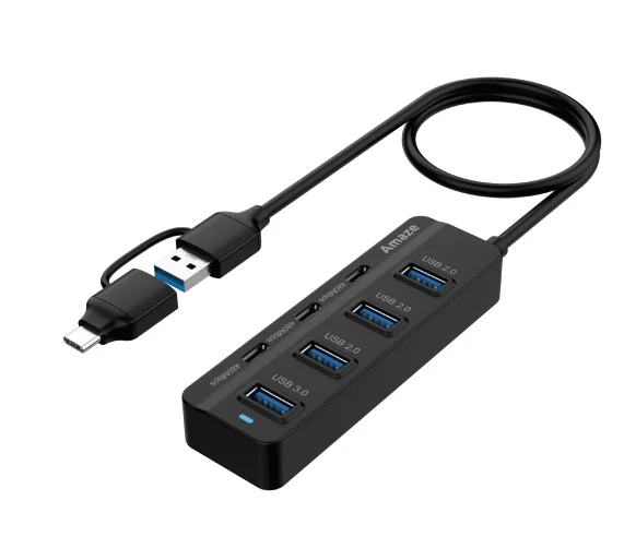 Amaze A327 7-Port Hub – Type-C & USB 3.0, 100 cm Cable (Black)