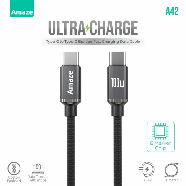 Amaze A42 Ultra Charge USB-C to USB-C Cable — 100W PD, 1 m