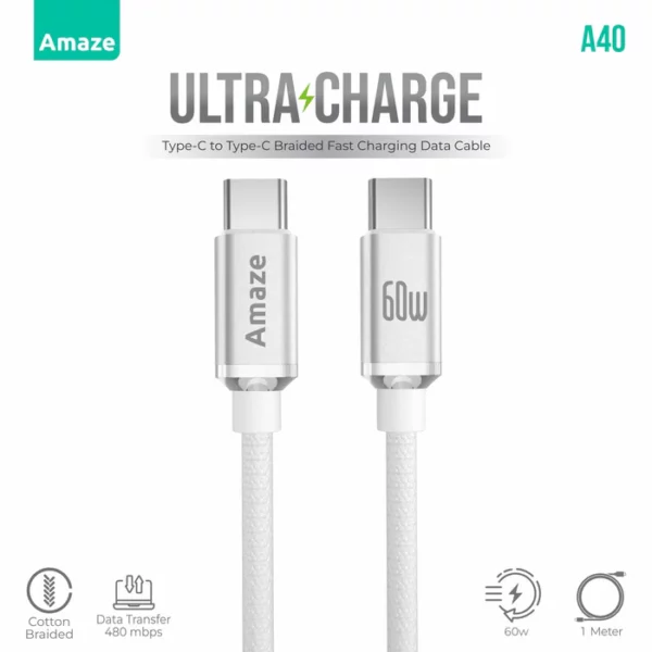Amaze A40 Ultra Charge USB-C to USB-C Cable 60 W – 1 m