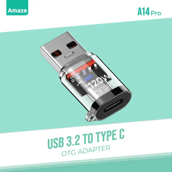 Amaze A14 Pro USB 3.2 to Type-C OTG Adapter – 10Gbps, 120W