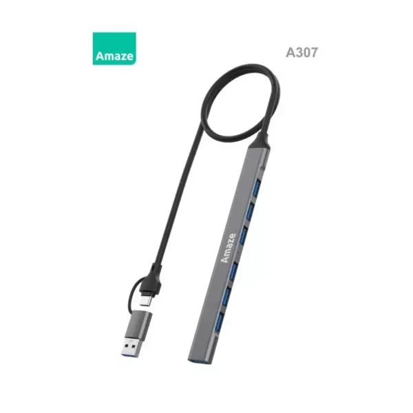 Amaze A307 USB + Type-C 7-Port USB 3.0 Hub — Black