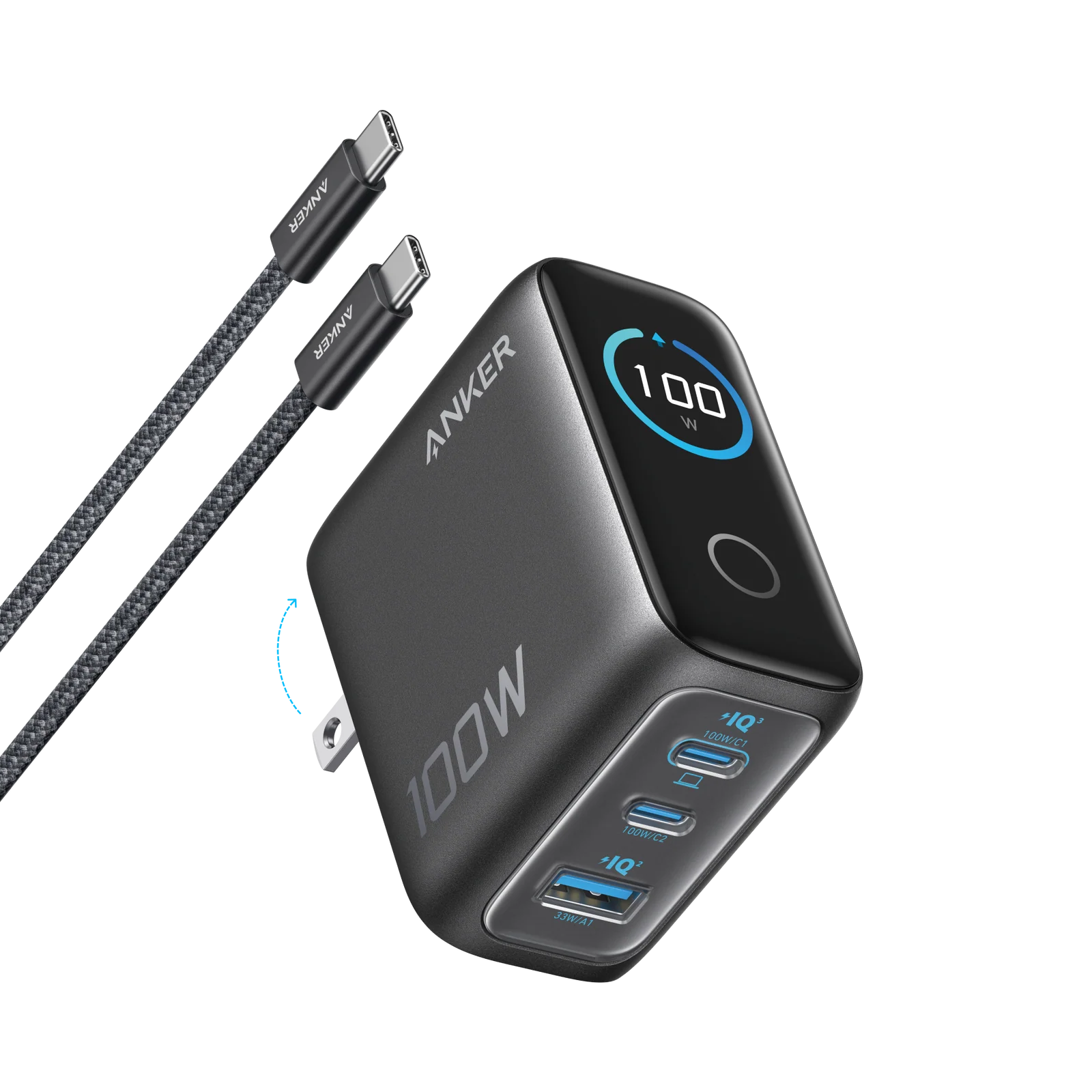 Anker 100W 3-Port Charger with Smart Display – B121B