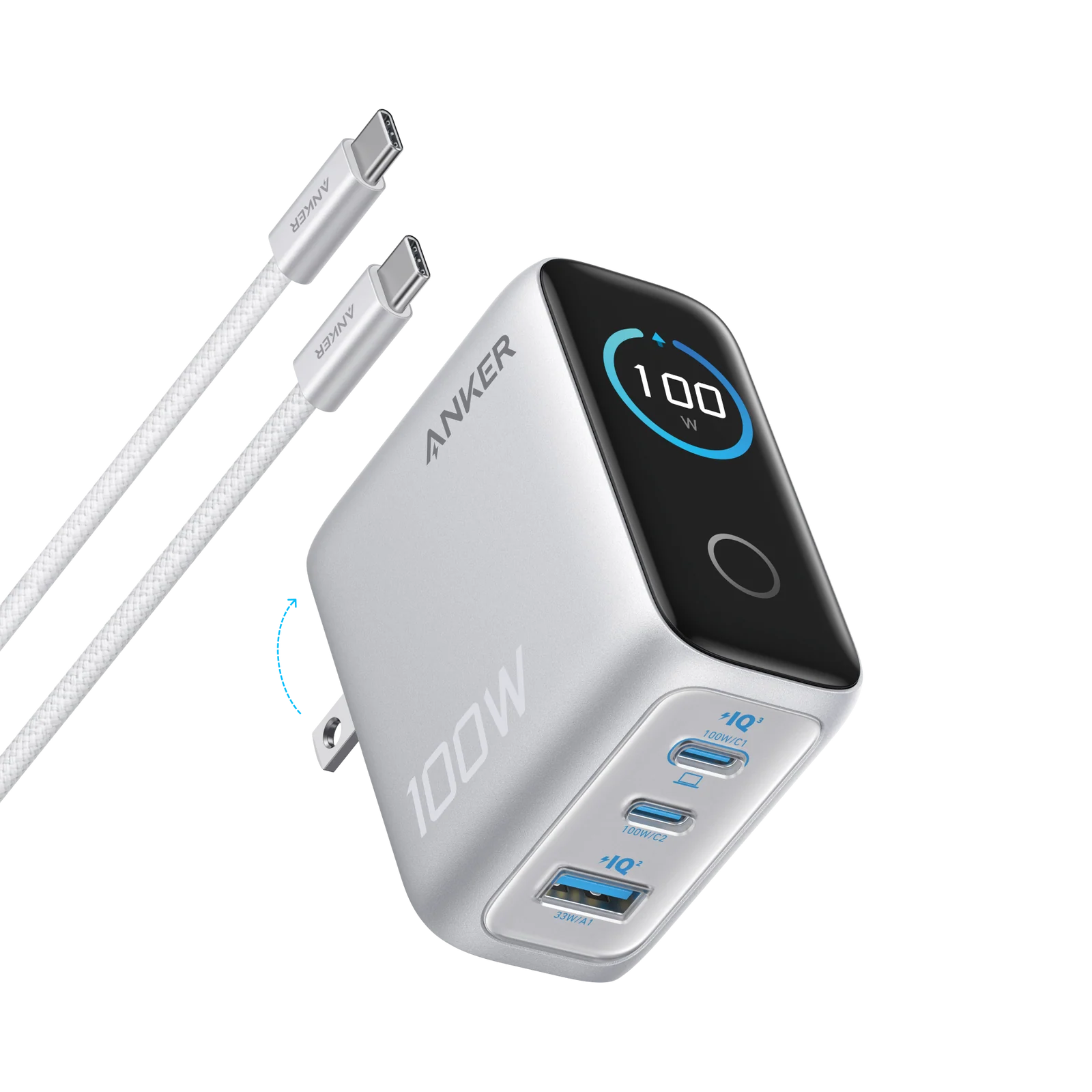 Anker 100W 3-Port Charger with Smart Display – B121B - Image 2