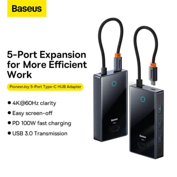 Baseus PioneerJoy 5-Port Type-C Hub Adapter – 4K HDMI & 100W PD