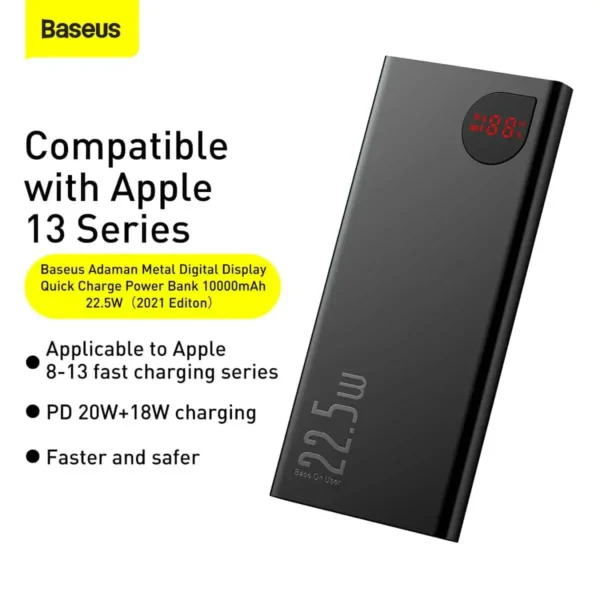 Baseus Adaman Metal 10000mAh 22.5W Power Bank (Black) — Digital Display
