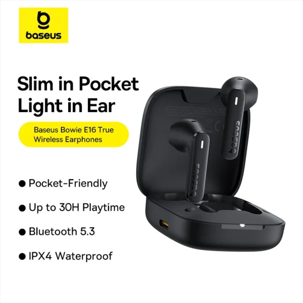 Baseus Bowie E16 True Wireless Earbuds — Bluetooth 5.3, 30 h Playtime