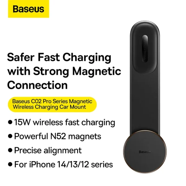 Baseus C02 Pro Series Magnetic Wireless Charging Car Mount – Cluster Black