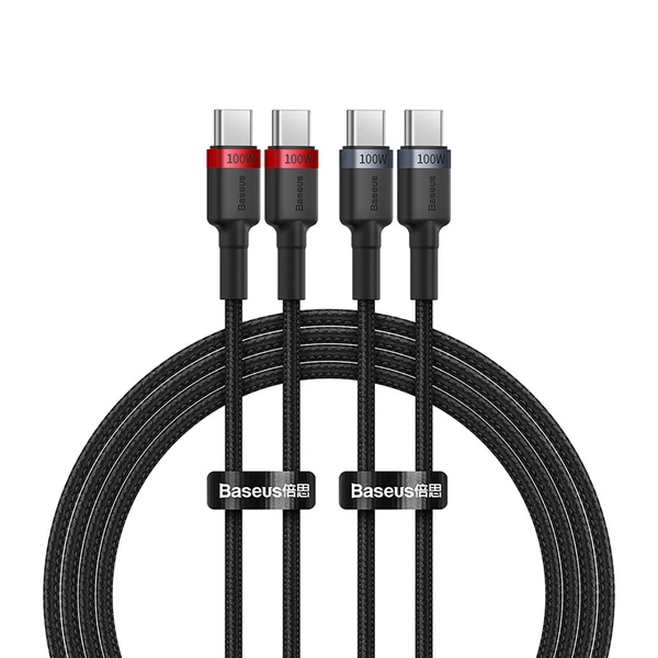 Baseus Cafule USB-C to USB-C 100W Cable 1m — 2-Pack (Red-Black & Gray-Black)
