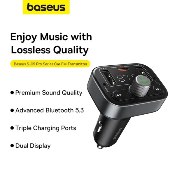 Baseus S-09 Pro Series Bluetooth 5.3 FM Transmitter with Dual USB & PD 18W