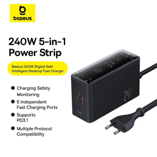 Baseus Digital GaN Intelligent Desktop Fast Charger 3C+U+DC 240 W