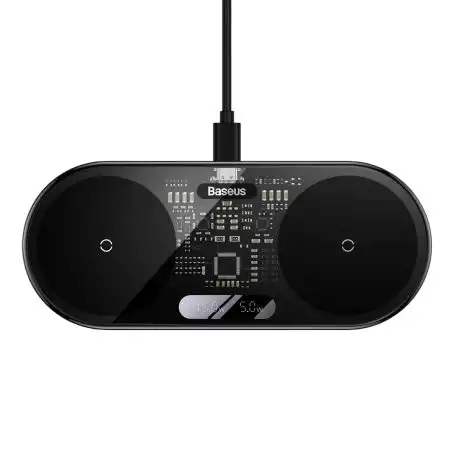 Baseus Digital LED Display 2-in-1 Wireless Charger 20W – Universal, Black