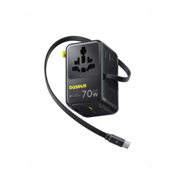 Baseus EnerCore CG11 Universal Travel Adapter — 70W GaN, 2AC+2U+2C Retractable Cable