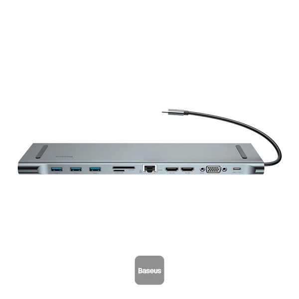 Baseus Enjoyment Series Type-C Intelligent HD Hub — Dual 4K, 60W PD (Dark Gray)