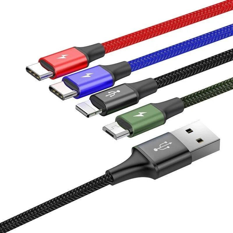 Baseus Fast 4-in-1 Charging Cable CA1T4-B01 — Lightning, Dual USB-C, Micro USB 3.5A 1.2m