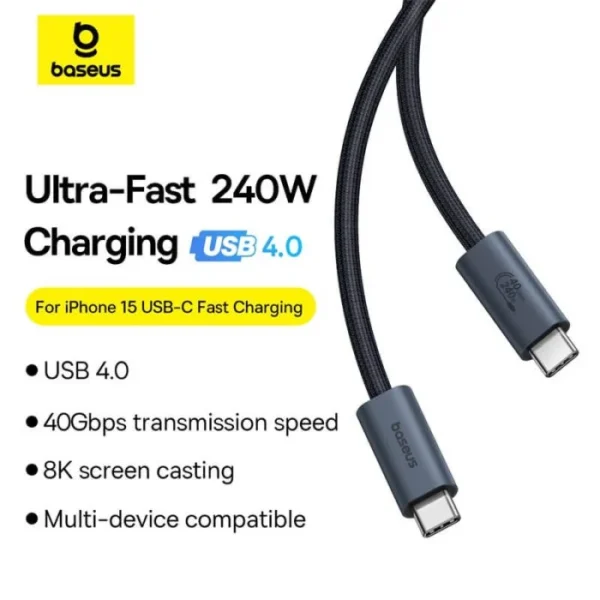 Baseus Flash Series 2 USB4 Type-C to Type-C Cable — 240W, 40 Gbps, 8K