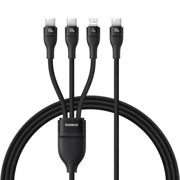 Baseus Flash Series 3 One-for-Three 100W Cable — Type-C to C+C+L, 1.5m, Cluster Black