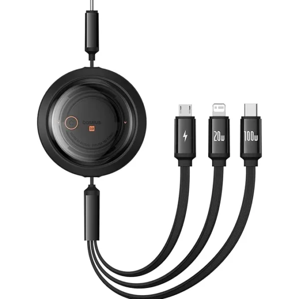 Baseus Free2Draw Retractable 100W Crystal Cable Type-C to Micro, Lightning & USB-C