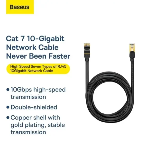 Baseus Cat7 RJ45 10Gbps Round Ethernet Cable – Black