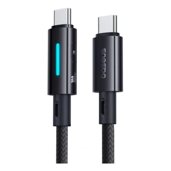 Baseus Lit Button-Control USB-C to USB-C Data Cable — 100W PD Fast Charge with Flowing Light