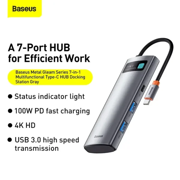 Baseus Metal Gleam Series 7-in-1 Type-C Hub — 4K HDMI & PD