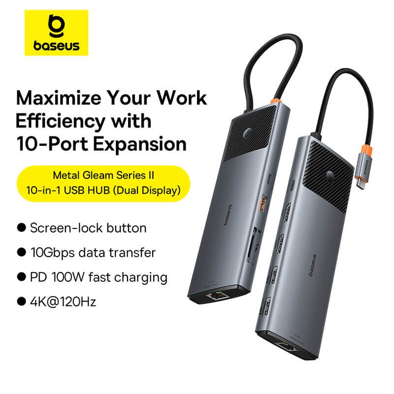 Baseus Metal Gleam Series II 10-in-1 USB-C Hub – Space Grey