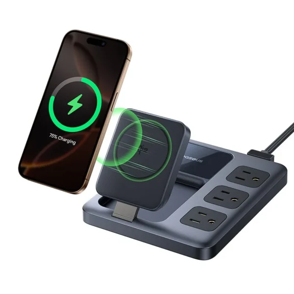 Baseus Nomos Charging Station — Qi2 Magnetic Wireless, 67W, 3 AC + 1 USB-A + 3 USB-C
