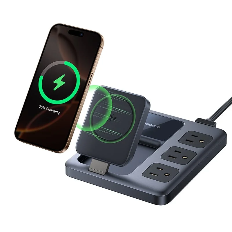 Baseus Nomos Charging Station — Qi2 Magnetic Wireless, 67W, 3 AC + 1 USB-A + 3 USB-C