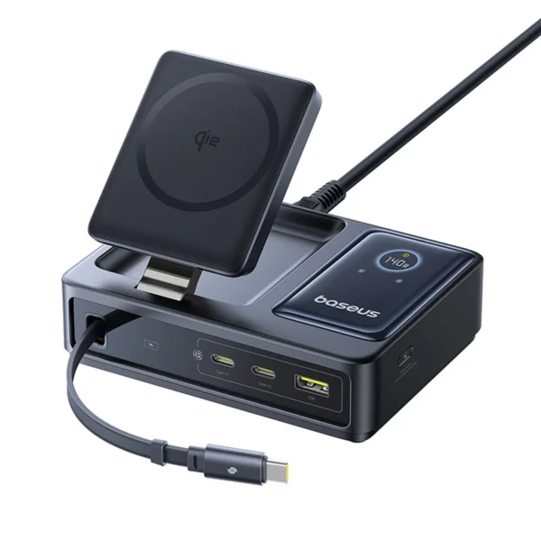 Baseus Nomos 5-in-1 Desktop Charger Qi2 140W with Retractable 100W USB-C Cable
