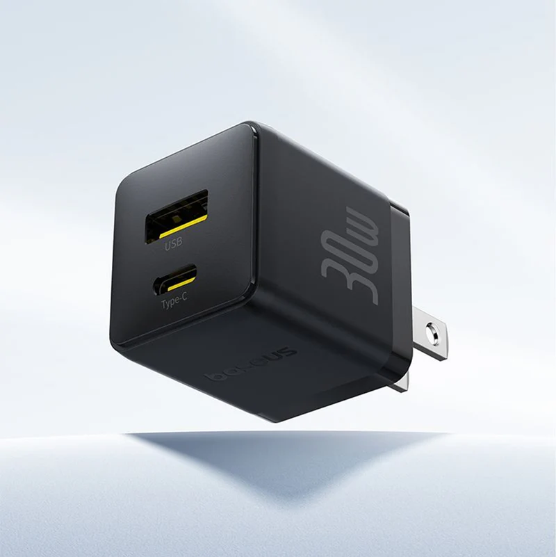 Baseus Palm Series 30W Fast Charger C+U — USB-C & USB-A, Moon White