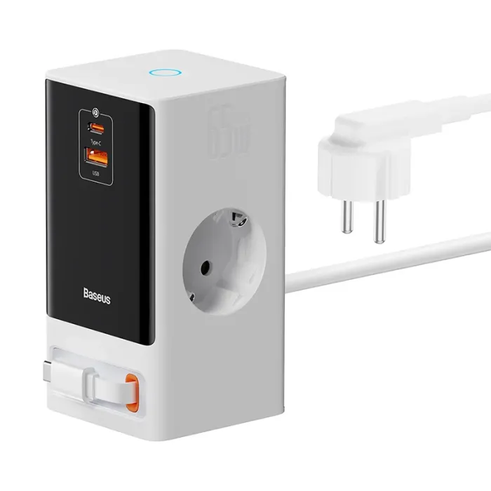 Baseus PowerCombo Digital Power Strip 2AC+1U+1C+Retractable-C 65W