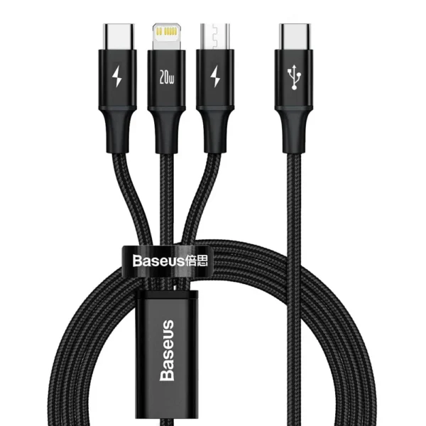 Baseus Rapid Series 3-in-1 Fast Charging Cable — Type-C to Micro, Lightning & Type-C, PD 20W