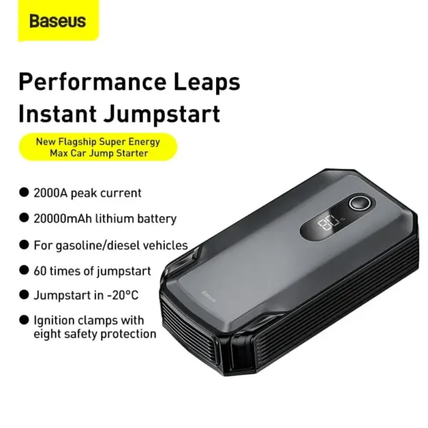 Baseus Super Energy Max Car Jump Starter — 20000mAh, 2000A Peak