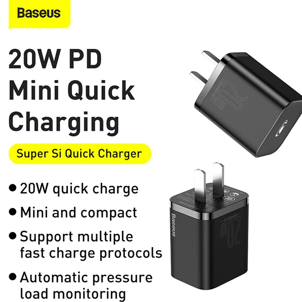 Baseus Super Si 20W USB-C PD Quick Charger with Foldable CN Plug for iPhone 12