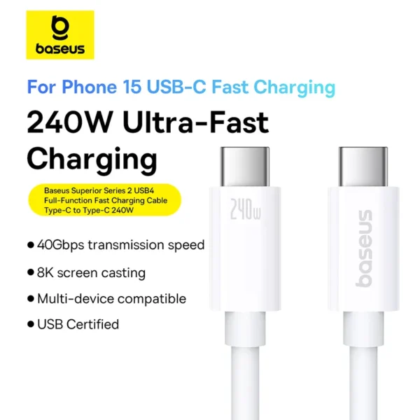 Baseus Superior Series 2 USB4 Type-C Cable 1 m — 240W, 40 Gbps, 8K