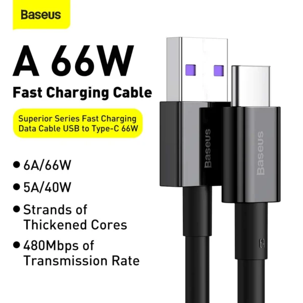 Baseus Superior USB to Type-C 66W (6A) Fast Charging Cable — 1m