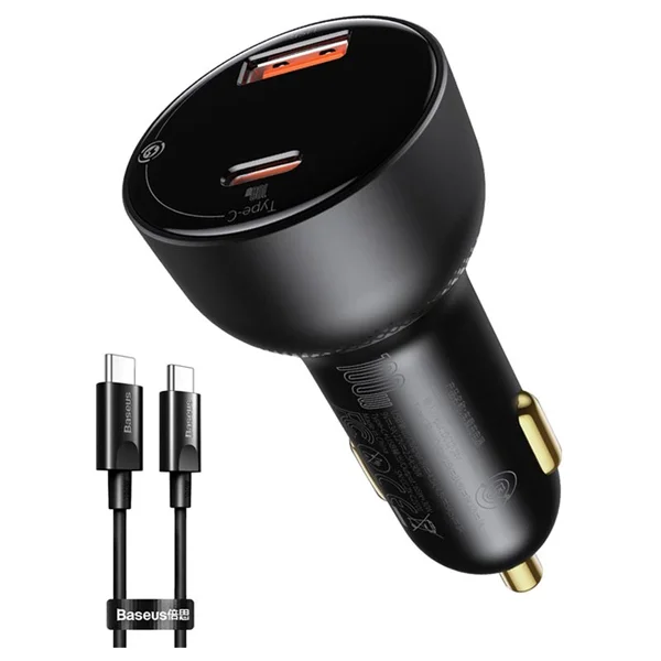 Baseus Superme Digital Display PPS Dual 100W Car Charger (CCZX-01) with USB-C to USB-C Cable