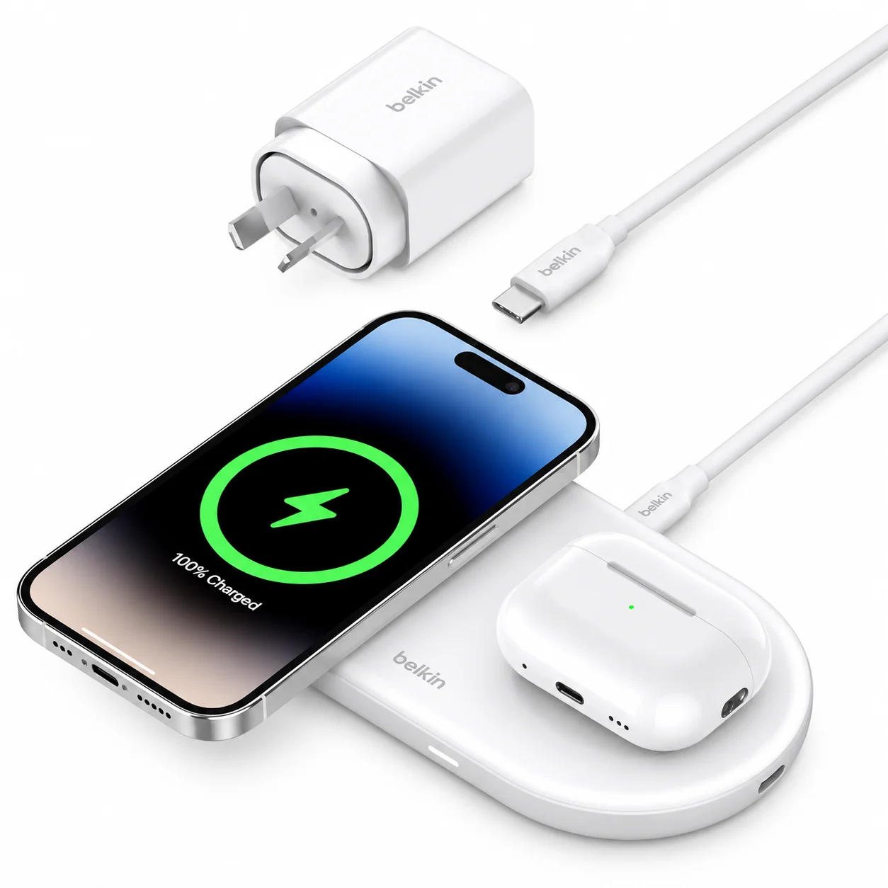 Belkin BoostCharge Pro WIZ021 2-in-1 Magnetic Wireless Charging Pad – Qi2 15W